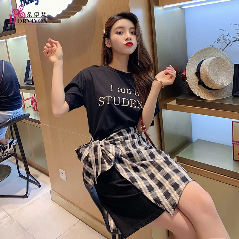 Свободное платье Лето 2019 корейские новые буквы набивной круглый воротник