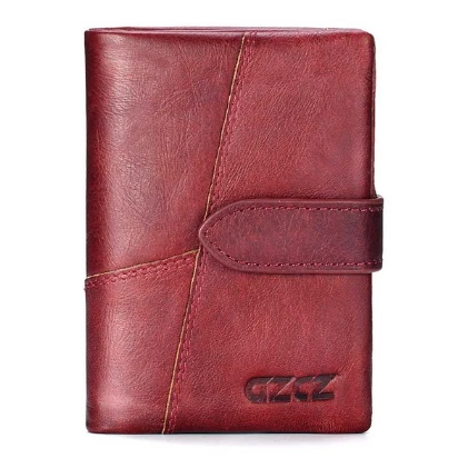 Red-M GZCZ, известный бренд, мужские кошельки, роскошные, из натуральной коровьей кожи, дизайнерский мужской кошелек с карманом для монет, на застежке-молнии, короткий, Ретро стиль - Цвет: Red-M