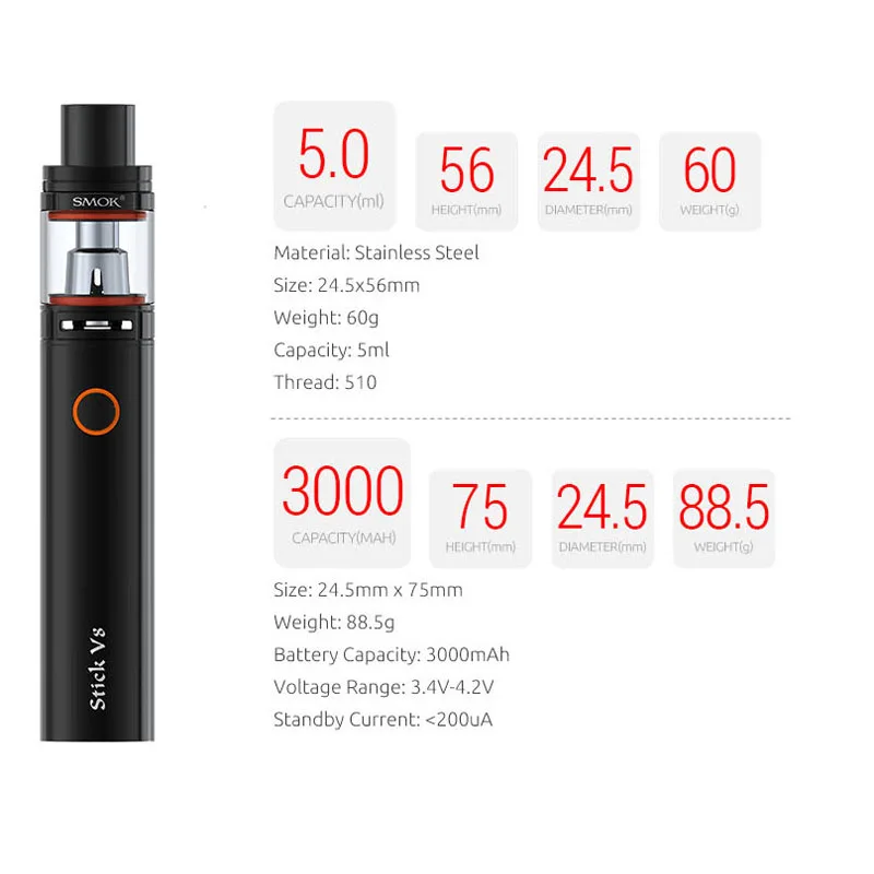 Оригинальная электронная сигарета Pen SMOK Stick V8 Kit EGO AIO Vaporizer VS X8 Vape 22 S173|vape pen|v8 kiteleaf i |