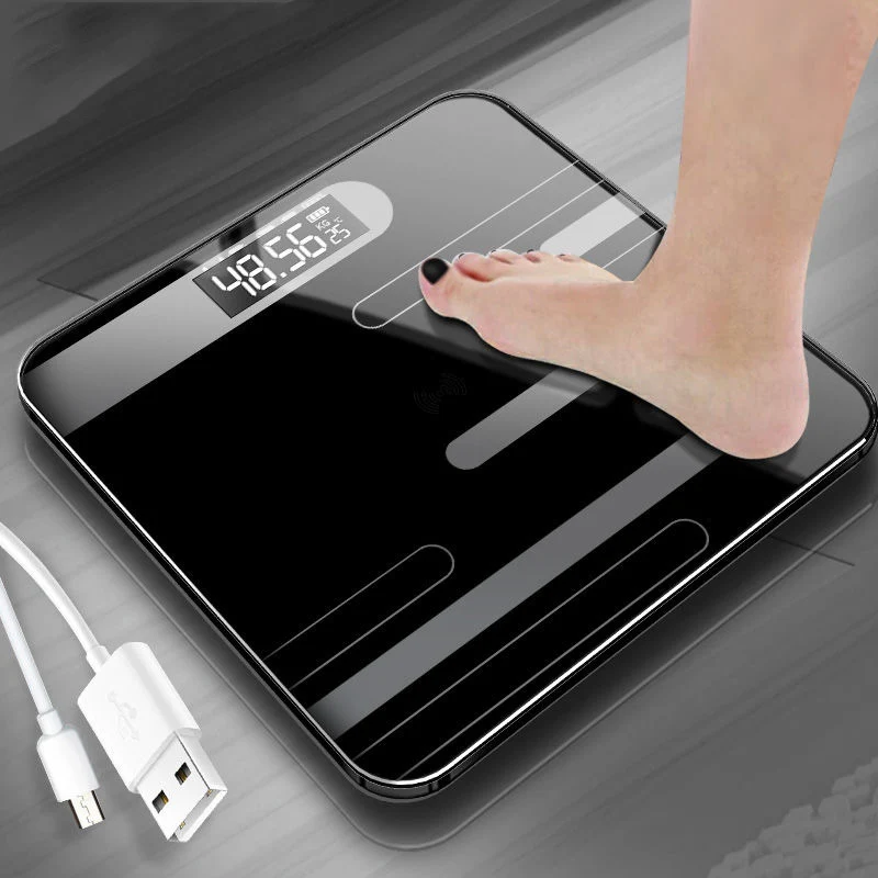 Черный 1 шт. цифровые весы usb зарядка тела Взвешивание инструменты Электронные весы Ванная комната весы стекло Портативный ЖК-дисплей - Цвет: Черный