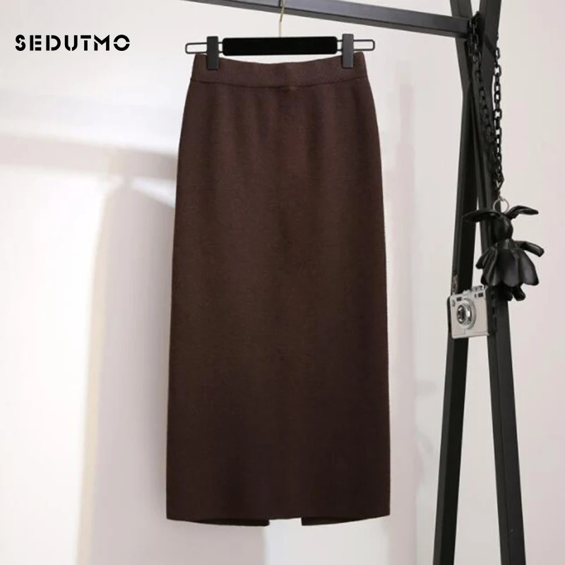 Женская трикотажная юбка карандаш SEDUTMO повседневная плотная черная