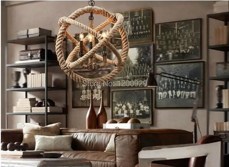 Retro Nostalgia Hand-woven Hemp Rope Chandelier Suspended Ceiling Droplight 90-260V Free Shipping PLL-61 | Лампы и освещение