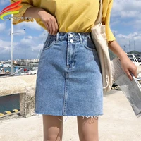denim skirt women summer blue solid casual high waist a line denim skirts high street pockets button all matched jeans skirt