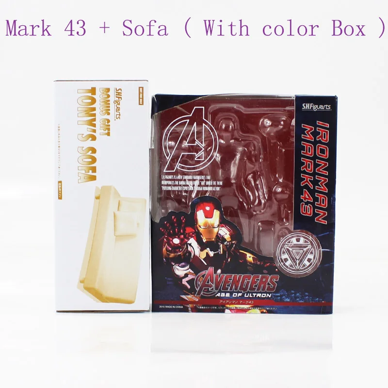 Mark 43 Sofa boxed 15-17 см Мстители Figma Железный человек Mark 42 с диванной фигуркой игрушки со знаком Железного человека 43 Коллекционная модель игрушки подарок для детей - Цвет: Mark 43 Sofa boxed