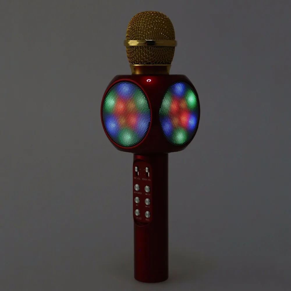 WS1816 беспроводной Bluetooth KTV микрофон для караоке динамик USB LED свет инструменты Woodwind