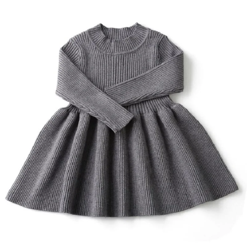 gray Модное осенне-зимнее шерстяное платье для девочек вязаный свитер платье для маленьких девочек вечерние платья для девочек, одежда для маленьких девочек, 6 месяцев - Цвет: gray