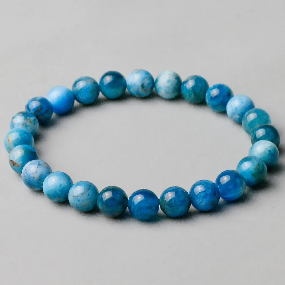 

Natural Genuine Blue Apatite Phosphorite Round Loose 8mm Smooth Beads Bracelet For Women Men Energy Jewelry