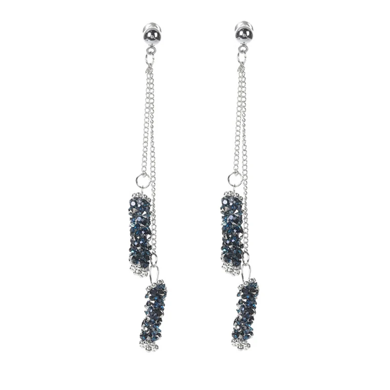 1 пара синяя Длинная кисточка из горного хрусталя серьги модные женские с