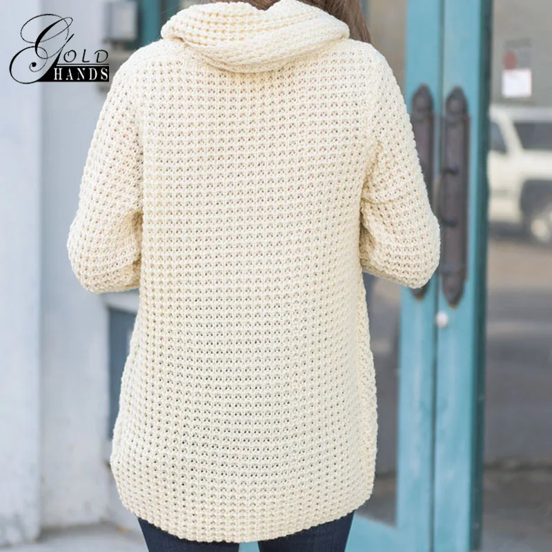 Gold Hands New Autumn And Winter Long Sleeve Pullovers Knitting Loose High Neck Split Sweater Female Button Tops Free | Женская одежда