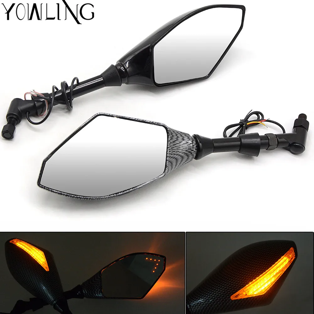 

Carbon 8MM 10MM Motorcycle LED Turn Signal Light Rearview Mirrors For kawasaki z800 z1000 yamaha r1 r3 r6 r15 r25 mt-07 mt-09