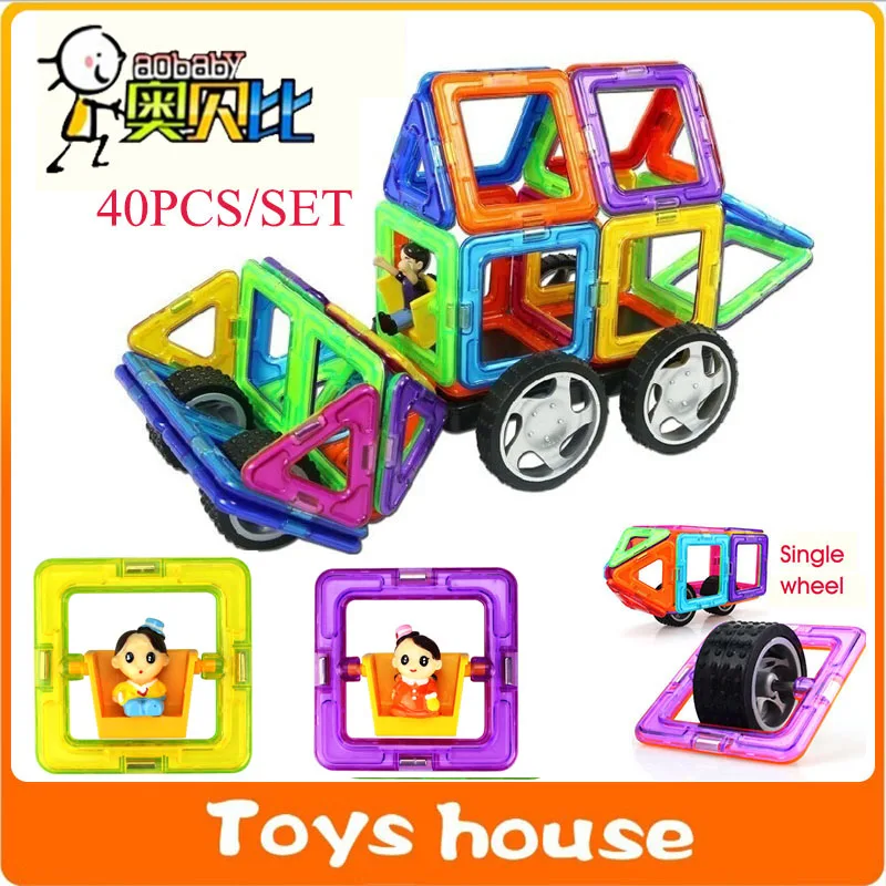 40 шт. Магнитная строительные блоки с куклы и большой одно колесо просветить