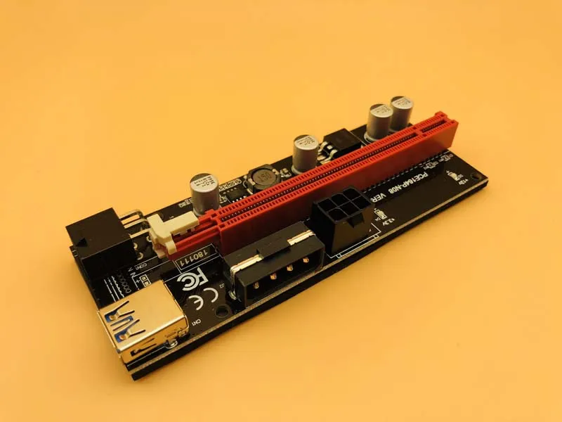 6 шт. VER009S PCI E Riser Card Dual LED 009S Express 1X to 16X 0 M USB 3 кабель 6Pin Molex Power для майнинга