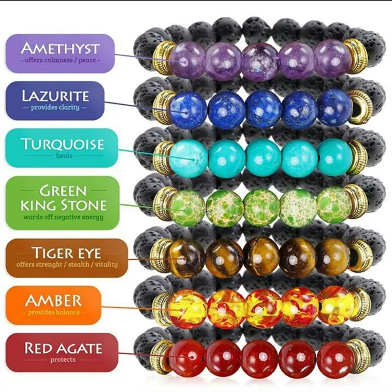 7 чакр браслет для мужчин и женщин 8 мм Женская Бриллиантовая молитва мужские