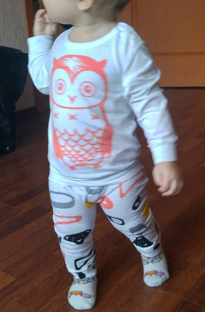 2 шт./комплект футболка с длинным рукавом и штаны принтом совы|baby girl clothing set|baby