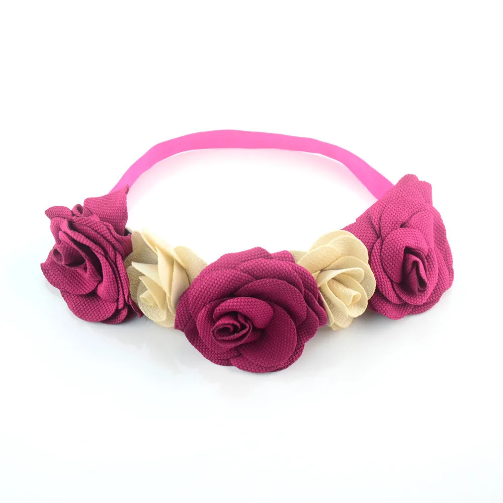 

12 pcs/lot, five rose flower on elastic headband, birthday party gift