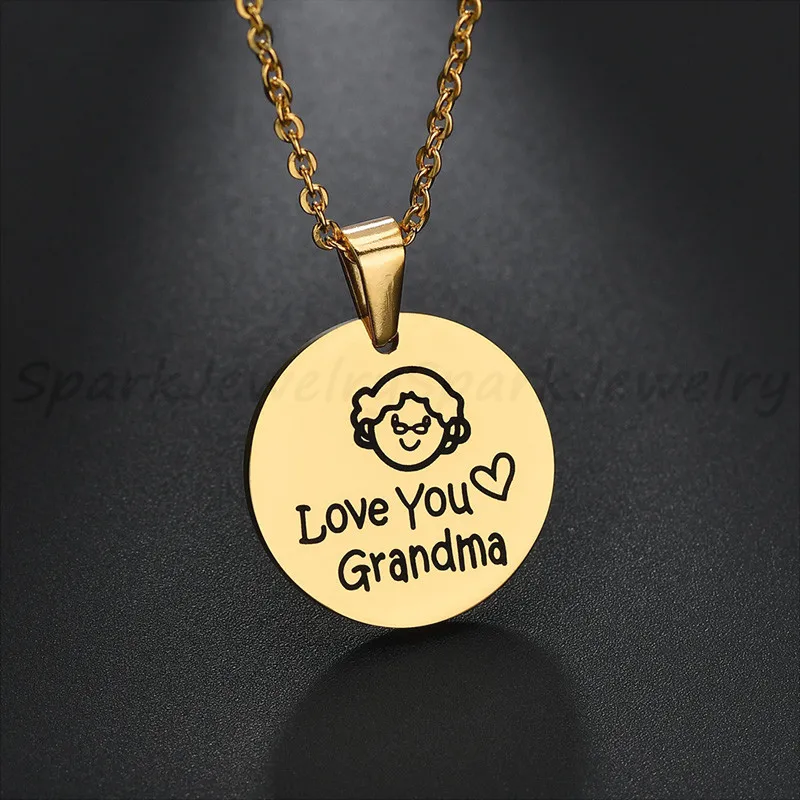 Spark Love You для бабушки для семьи Цепочки и ожерелья мультфильм бабушки любовь сердце круг кулон Цепочки и ожерелья s для Для женщин Ювелирное Украшение в подарок на день рождения