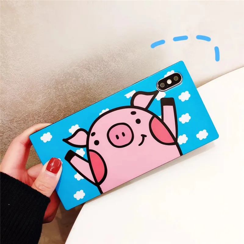 Square Cute Cartoon Pig Phone Case For iphone XS Max XR 8 8plus 7 7plus 6 6plus 6S 6Splus Plus Soft Back Cover Cases Capa |