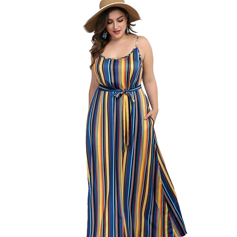 Длина по щиколотку круглый вырез Полосатое платье без рукавов натуральный