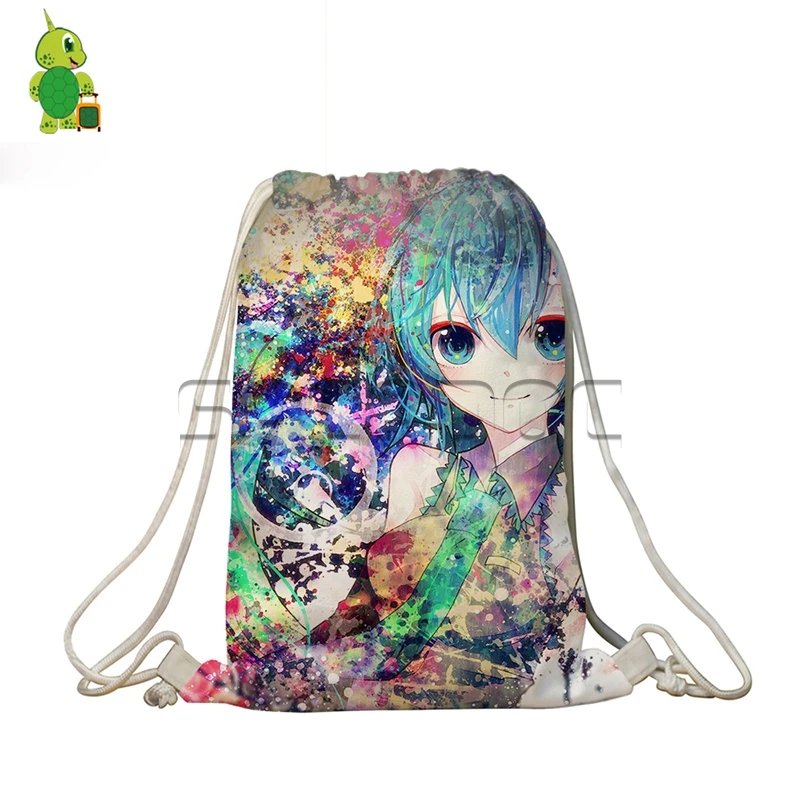 Аниме VOCALOID Hatsune Miku мешок с кулиской с принтом для женщин и мужчин повседневные дорожные сумки на плечо для мальчиков и девочек Мультяшные сумки для хранения книг - Цвет: 8