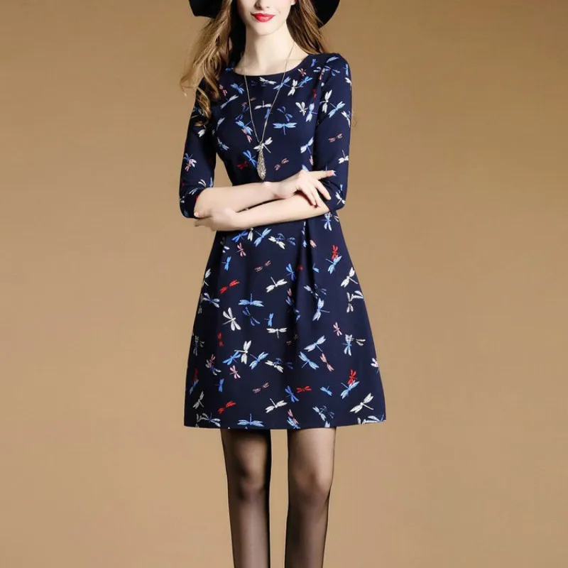 В этническом стиле размера плюс Женские платья Семья тонкая талия шик стрекозы в