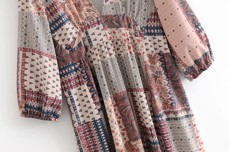 2019 г. новые женские винтажные v шеи фонарь рукавом Цвет Соответствующие цветочным