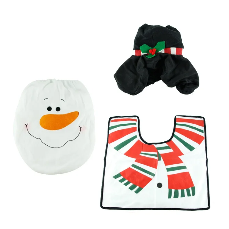 Snowman LAPHIL 3 шт., коврик Санта Клаус, накидка на сиденье для ванной, набор, рождественские украшения для дома, Natal Navidad, рождественские вечерние принадлежности - Цвет: Snowman