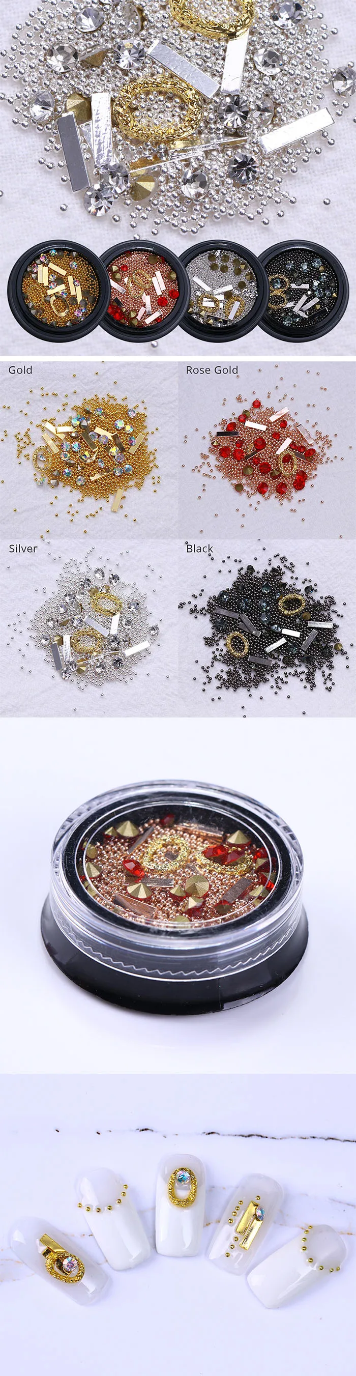 AB Цвет Розовое золото бусины с острым дном Стразы для ногтей смешанный Маникюр 3D дизайн ногтей украшения