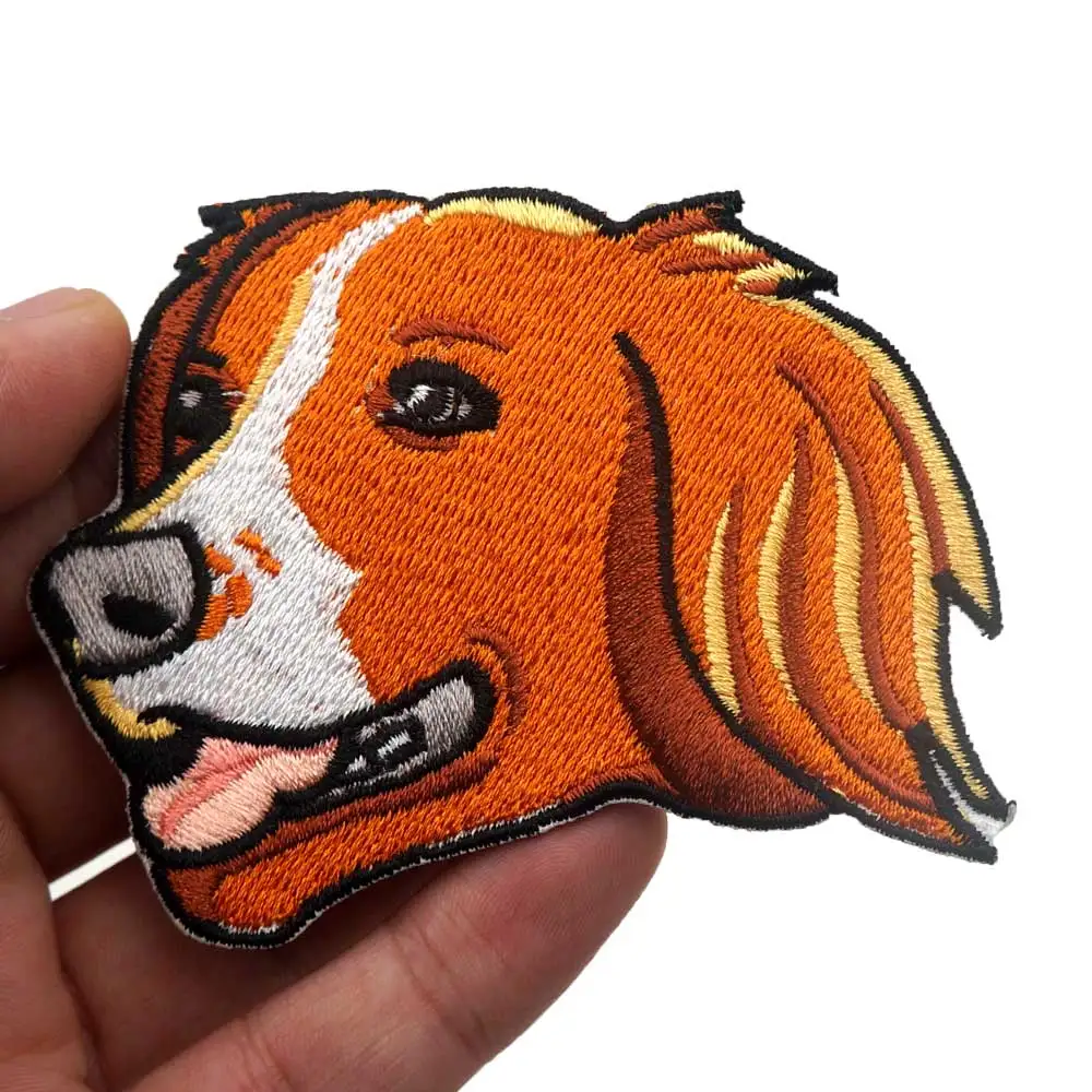 Golden hair dog iron on hook backing funny punk rock embroidered biker motorcycle patches for vest | Дом и сад