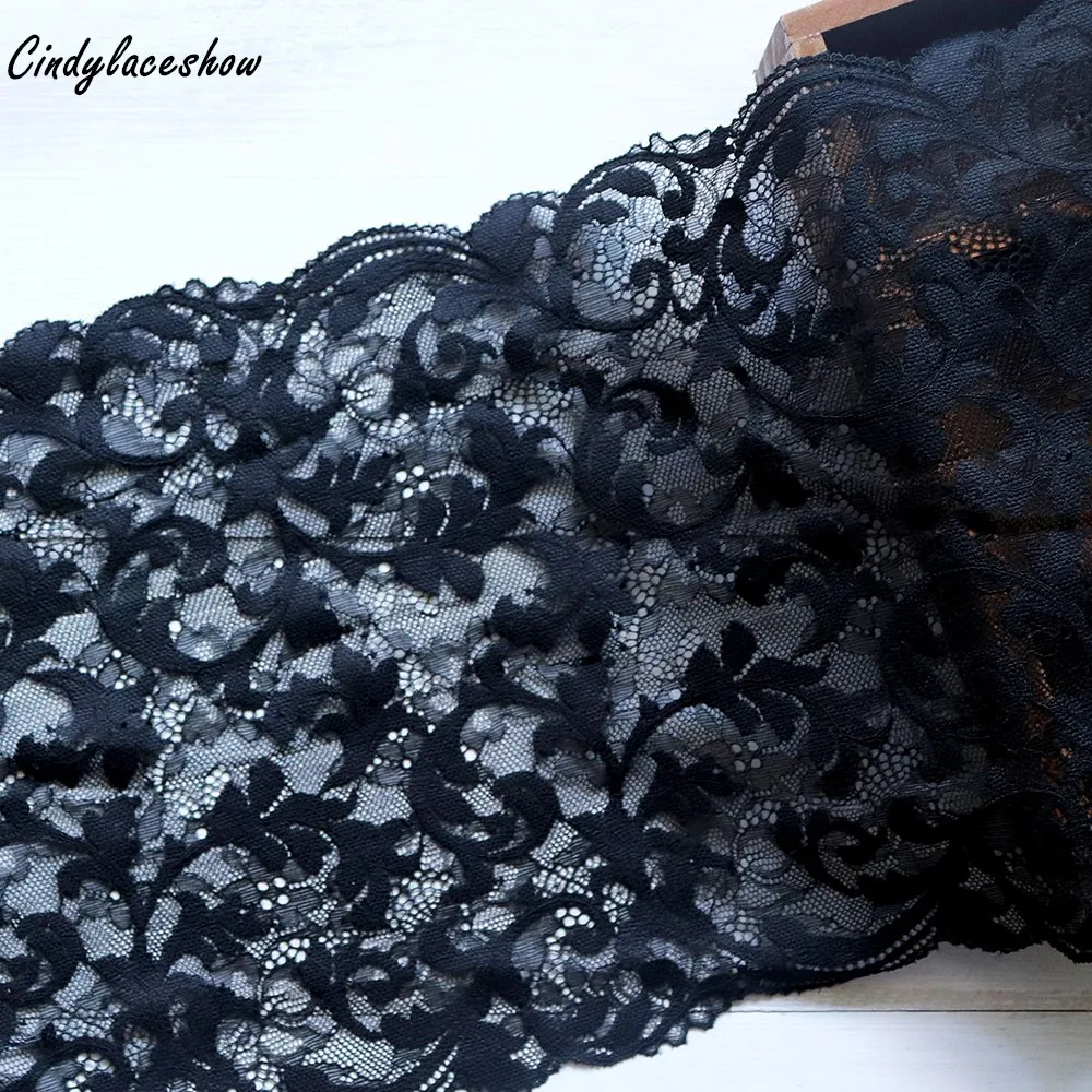 2Yards 23cm Wide Damask Stretch Lace Trim Black Flower Elastic Bridal Belt Headwear Garment Ribbon Springy Fabric DIY | Дом и сад