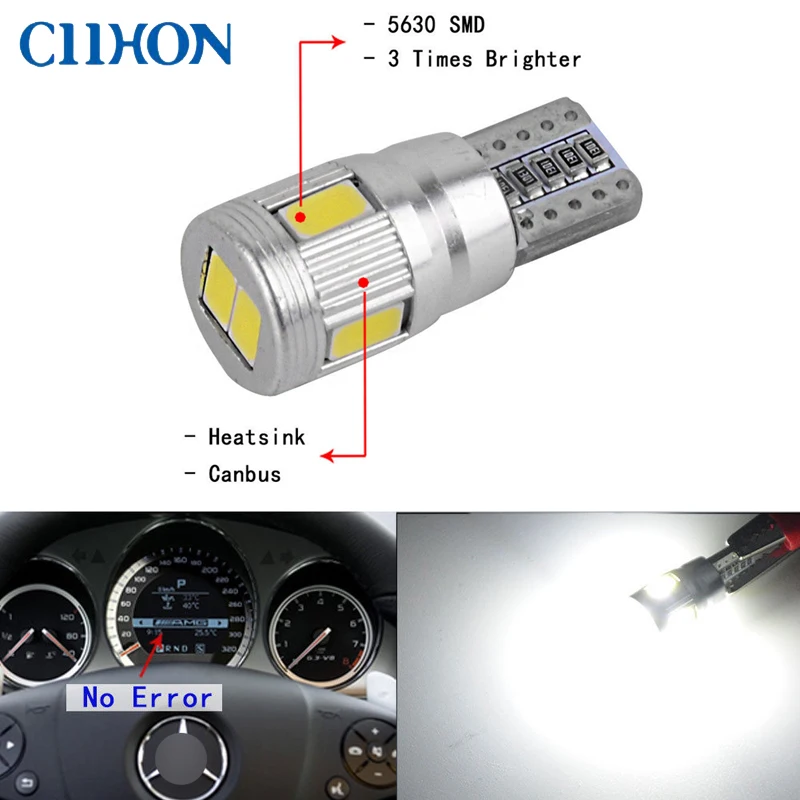 6 шт. 5 SMD LED 5630 без ошибок 194 168 W5W Универсальный парковочный автомобиль T10 CANBUS Авто