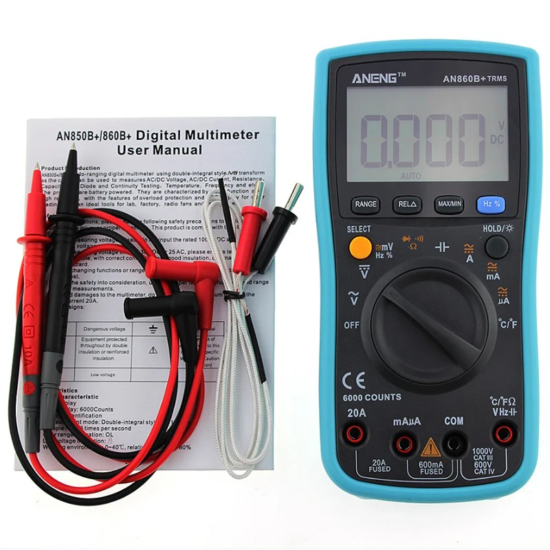 ANENG AN860B+ ЖК-цифровой мультиметр 6000 отсчетов подсветка AC/DC Ток Сопротивление напряжения частота температура тестер