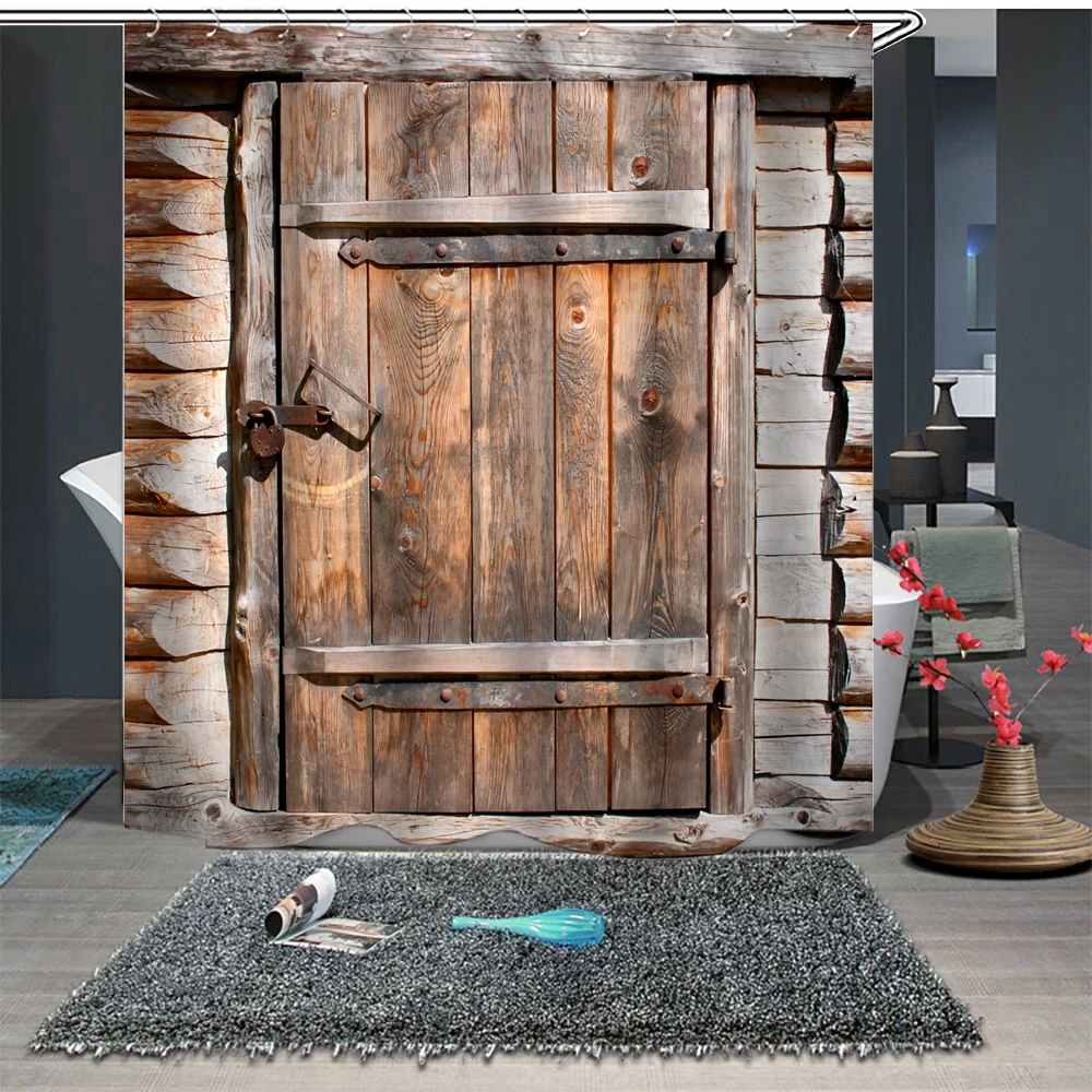 

Занавеска для душа, занавеска для ванной, перегородка, 1,5x1,8 м, 1,8x1,8 м, 1,8x2 м, Ретро деревянная дверь на заказ