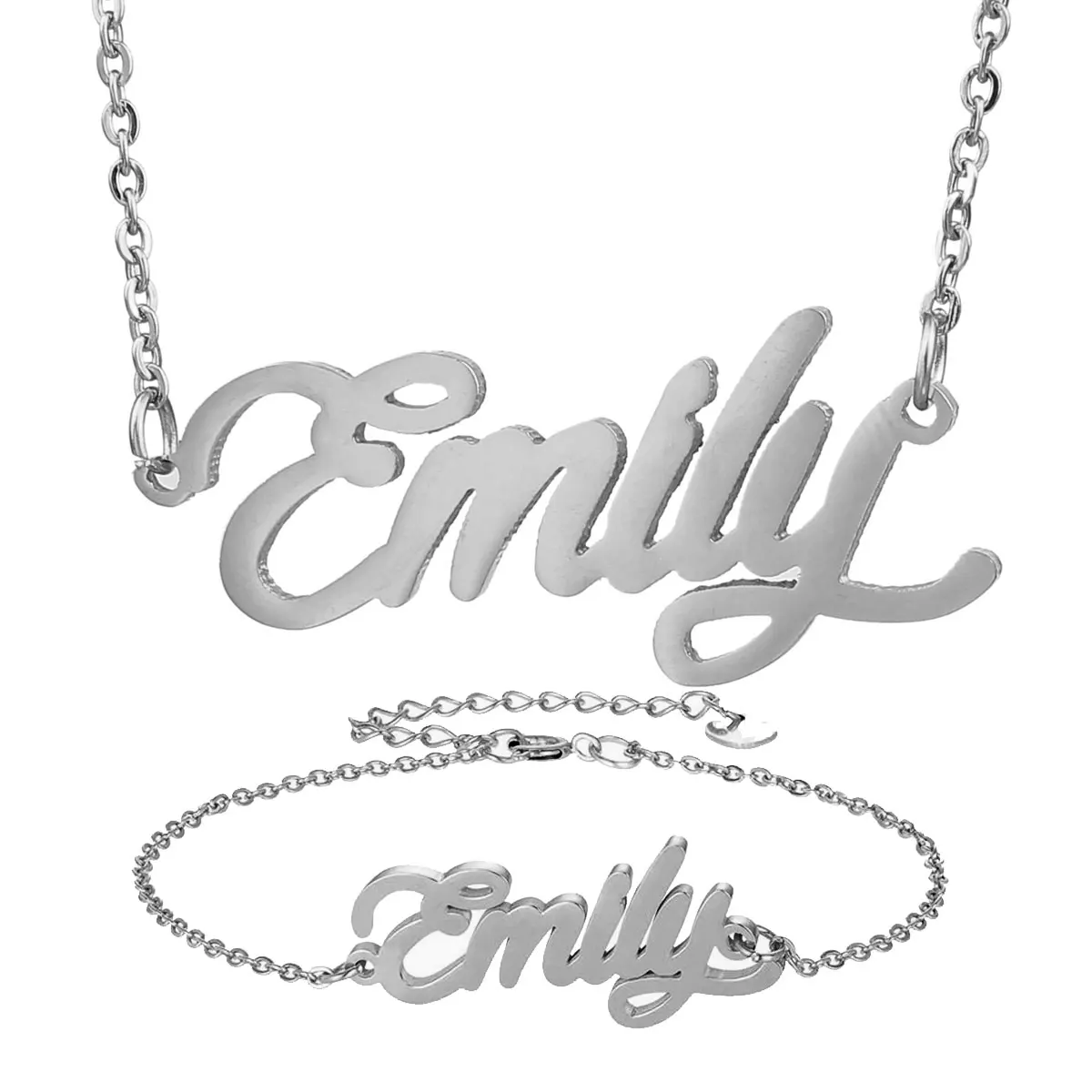 Модное ожерелье из нержавеющей стали + Набор браслетов &quotEmily&quot с надписью