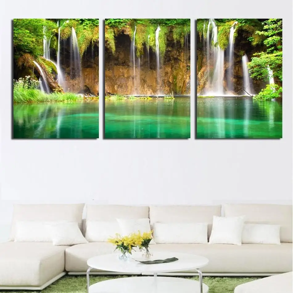 Wall Art Painting Canvas Strong Waterfall Natural Modern Picture Home Decor | Дом и сад