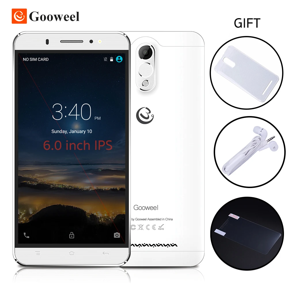 Бесплатный Случай Gooweel M3 мобильный телефон 6.0 дюймов IPS экран MTK6580 quad core смартфон 8MP