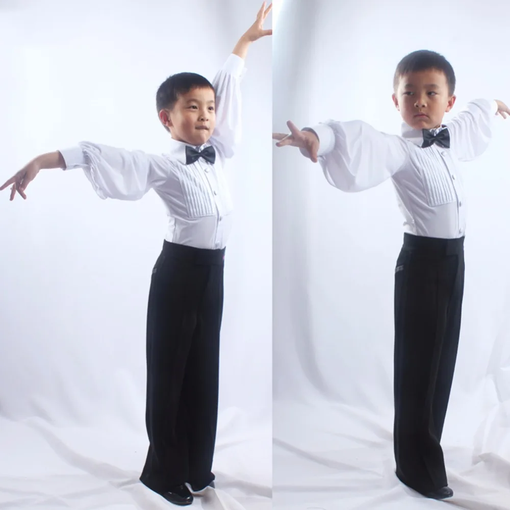 Недорогие рубашки для латиноамериканских танцев детей черные и белые топы с