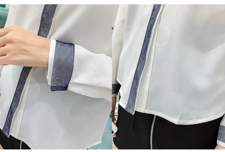 2020 long sleeves women blouses shirts autumn chiffon shirt female clothes blue and white women's tops solid OL blusas 0889 40 | Женская