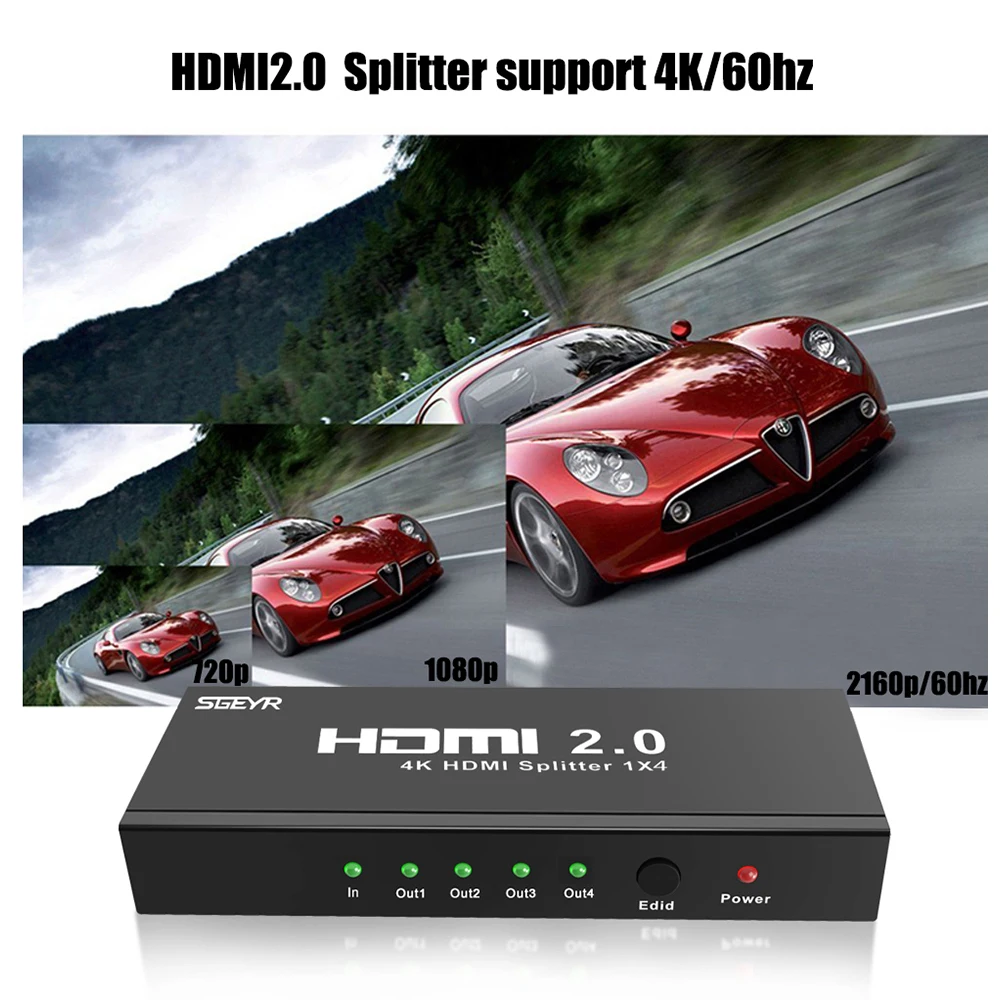 Сплиттер Ultra HD 4K HDMI 1x4 порт 3D UHD x 2K видео сплиттер 1 вход 4 выхода концентратор с EDID