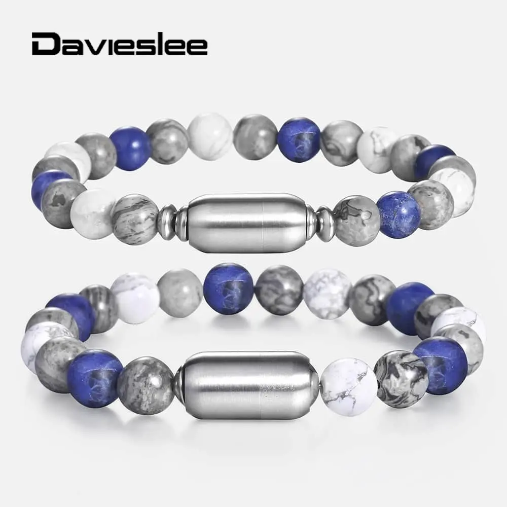Мужские и женские браслеты Davieslee 8/10 мм белые синие с подвесками новые цепочкой из