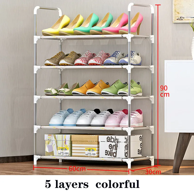 5 layer colorful DIY стеллаж для хранения обуви 3/4/4/6/7 слой нетканый материал обувной шкаф полки домой Дверь прихожей обувь Органайзер подставка держатель полки - Цвет: 5 layer colorful