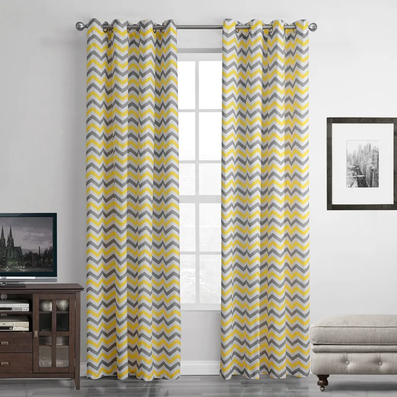 

SunnyRain 1-Piece Yellow Striped Abstract Translucidus Curtain For Living Room Window Curtain For Bedroom Drapes Punching