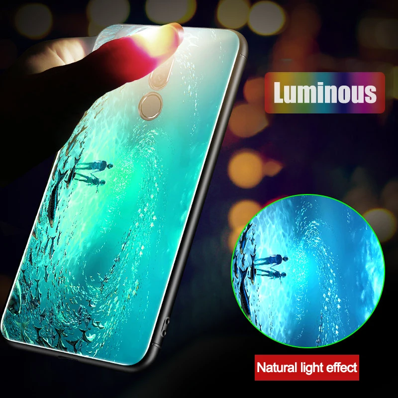 Светящийся чехол из закаленного стекла для телефона Huawei P30 Pro Mate 20X 10 Y9 2019 Nova 4e 3e 3 3i