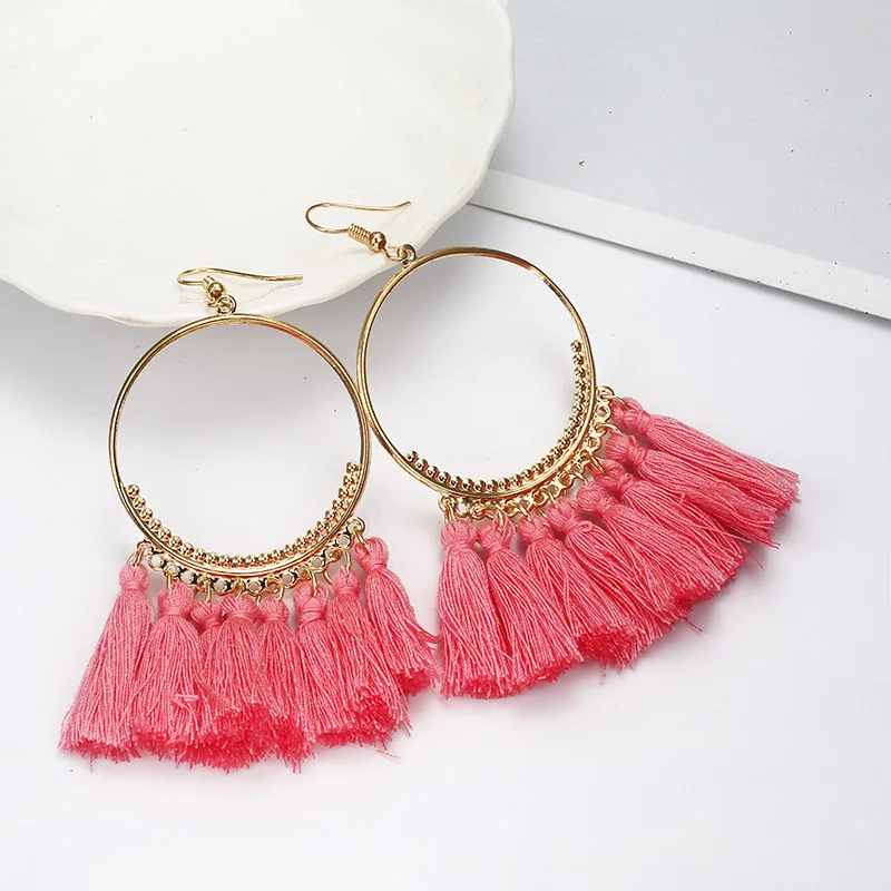 2019 летние богемные красочные неоновые многоярусные серьги с кисточками