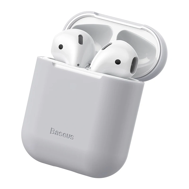 GRAY Чехол Baseus для наушников AirPods, Цветной силиконовый чехол для AirPods 2, 1 чехол, беспроводной Bluetooth чехол для наушников Airpods - Цвет: GRAY