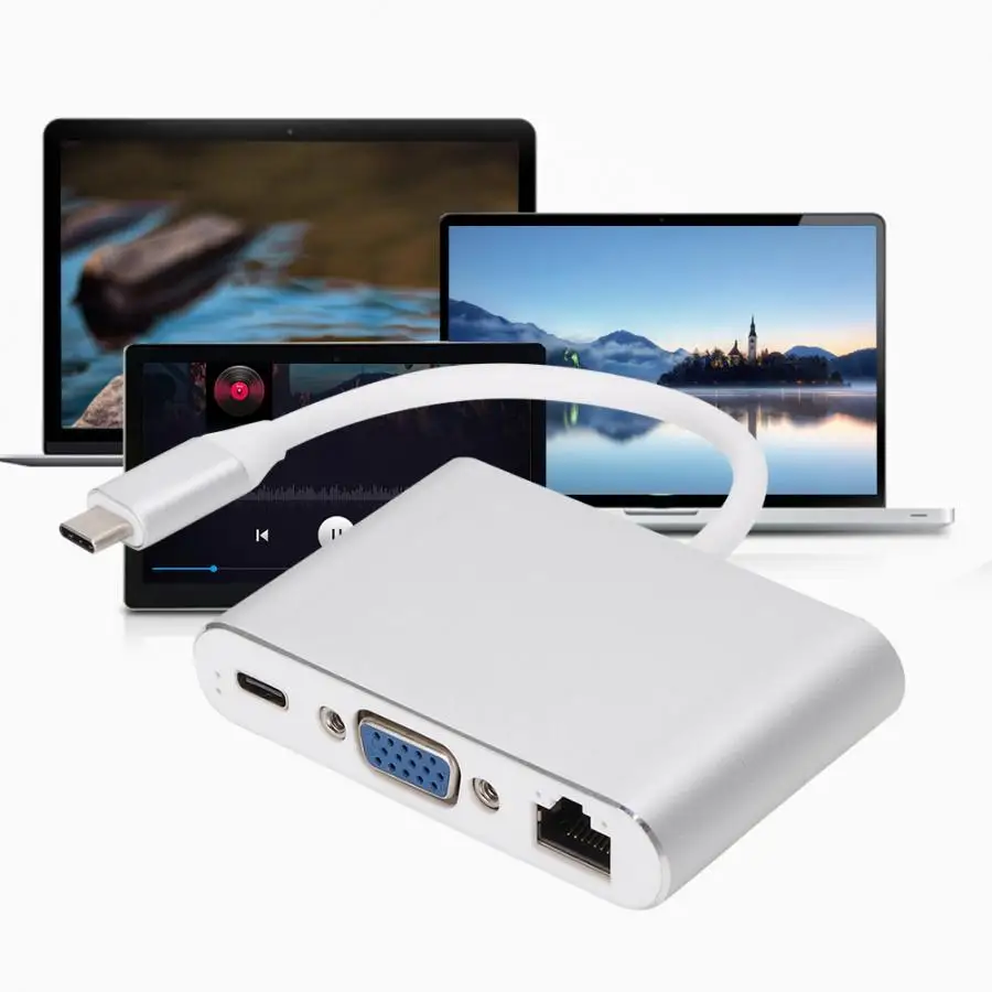 Многофункциональный адаптер с разъемом Type-C к HDMI + VGA USB Hub 5 в 1 USB3.0 конвертер