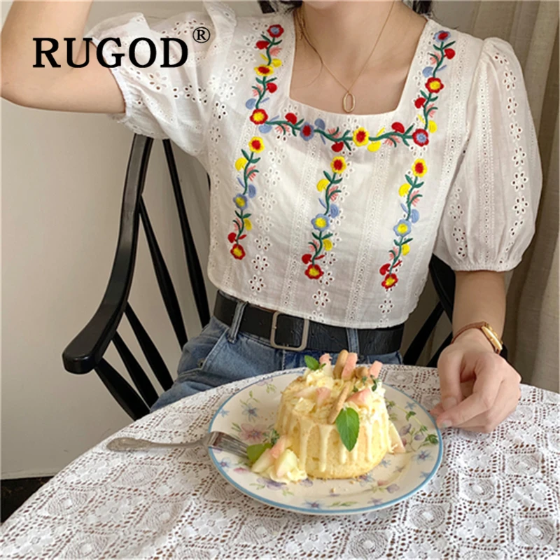 RUGOD Vitnage женская блузка с вышивкой модная открытая рубашка элегантные женские