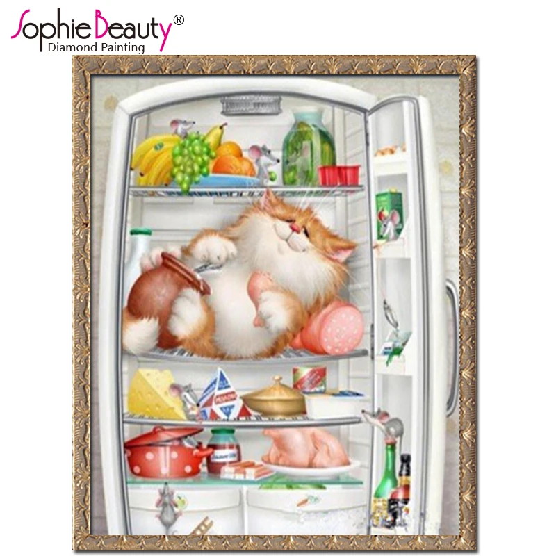 

Sophie Beauty Diy diamond painting cross stitch Full 3d mosaic square embroidery cute cat fridge rhinestone needlework Home Arts