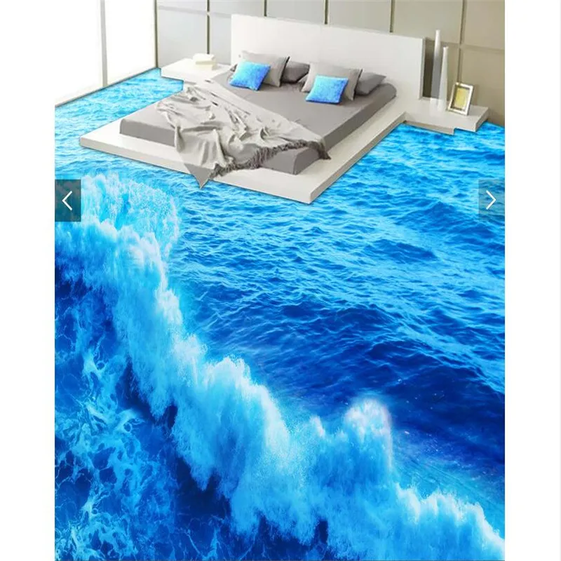 Beibehang напольная живопись HD синее море волны водостойкая ванная комната кухня ПВХ