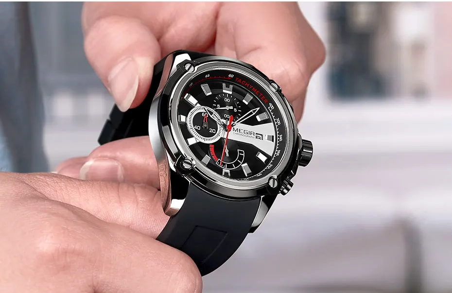 MEGIR мужские спортивные часы военные армейские силиконовые хронограф с ремешком кварцевые мужские наручные часы Relogios Masculino 2086 серебристый черный
