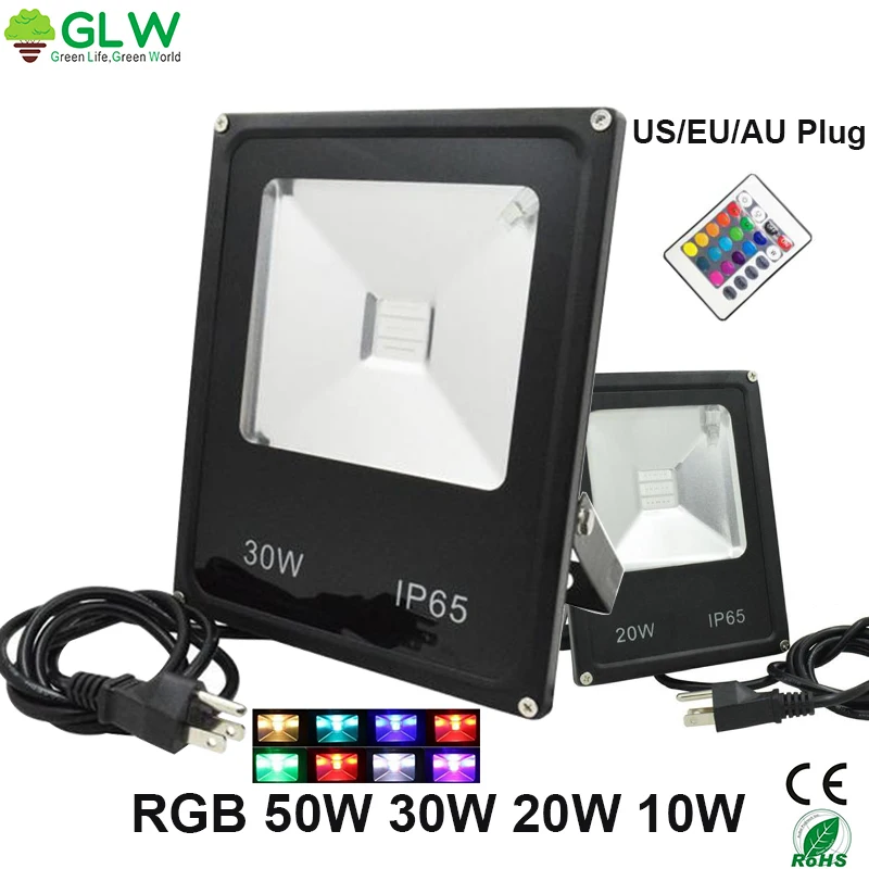 GLW Светодиодный прожектор светильник мощностью 10 Вт 20 30 50 RGB пульт дистанционного